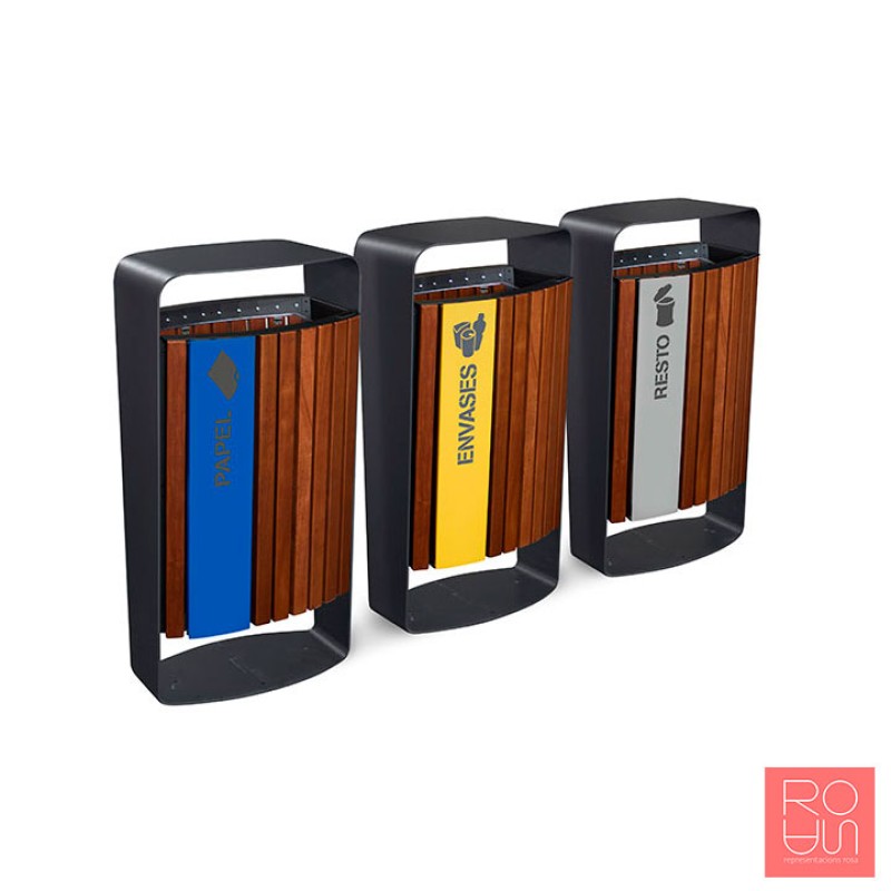 Paperera urbana amb llistons de fusta model Màlaga